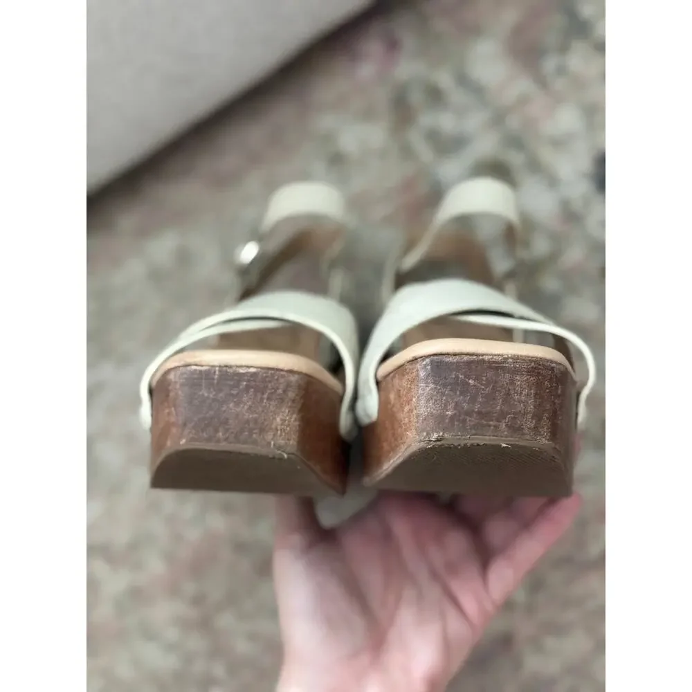 Sam Edelman Women’s Sz 10 Josephine Wood Block Platform Sandals Cream Leather